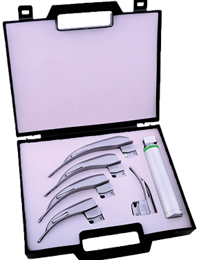 Fiber optic laryngoscope set with Macintosh and Miller blades